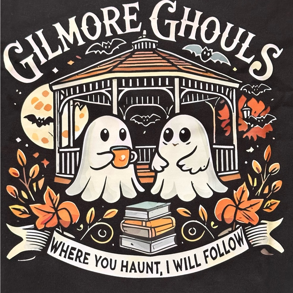 Gilmore Ghouls Girls Halloween Ghost Graphic Tee Where You Haunt I Will Follow - Picture 2 of 3